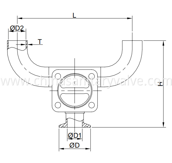 DIN Aseptic diaphragm valve three way U type..